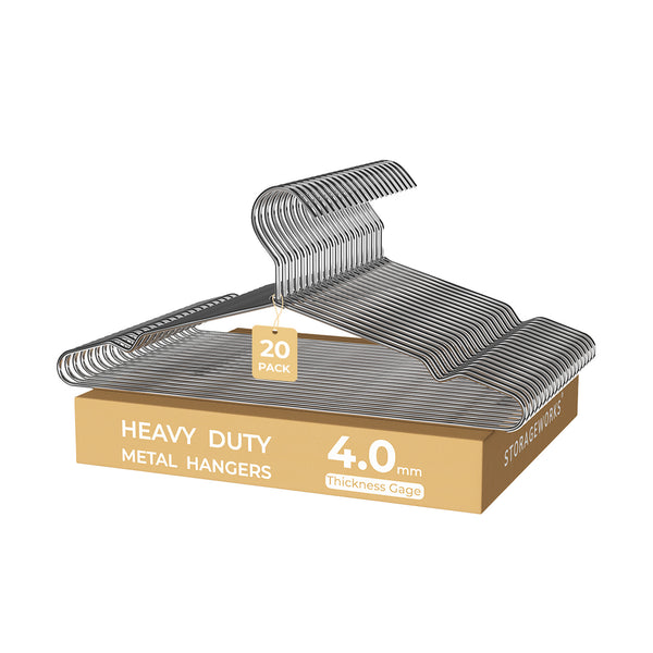 4mm Super Thick Wire Hangers made of sturdy chrome-plated iron with V-notch design on a cardboard box.