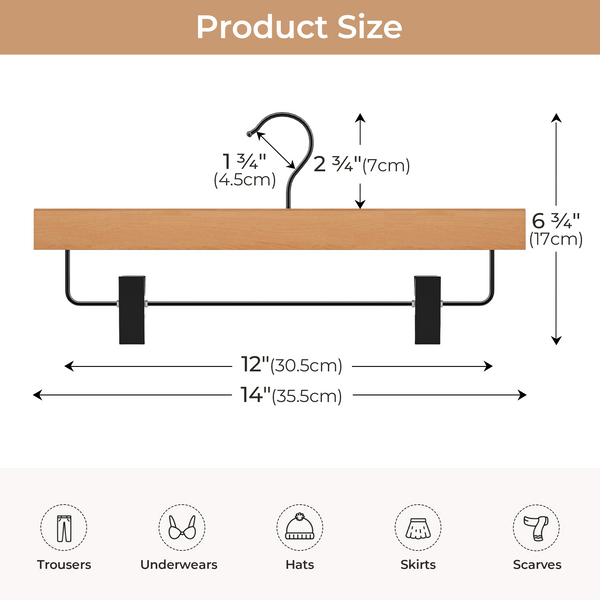 Pants Hangers with Clips, Wooden Clothes Hanger