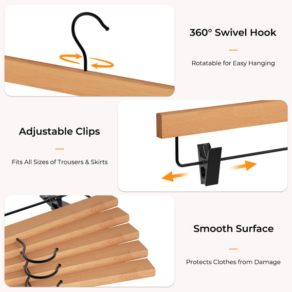 Pants Hangers with Clips, Wooden Clothes Hanger