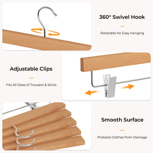 Pants Hangers with Clips, Wooden Clothes Hanger