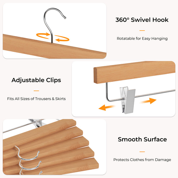 Pants Hangers with Clips, Wooden Clothes Hanger