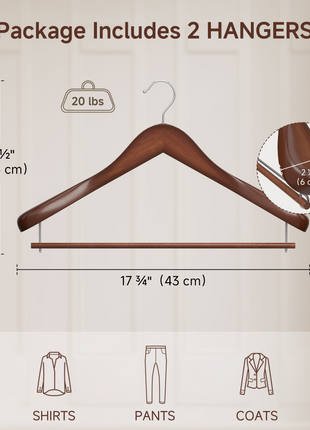 Extra Wide Shoulder Wood Hangers with Locking Bar