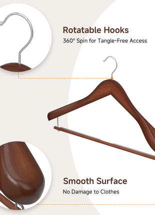 Extra Wide Shoulder Wood Hangers with Locking Bar