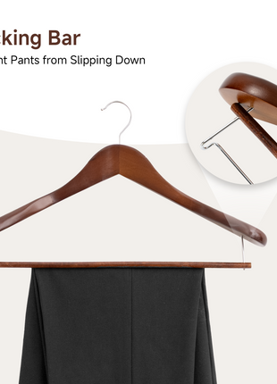 Extra Wide Shoulder Wood Hangers with Locking Bar