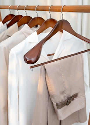 Extra Wide Shoulder Wood Hangers with Locking Bar