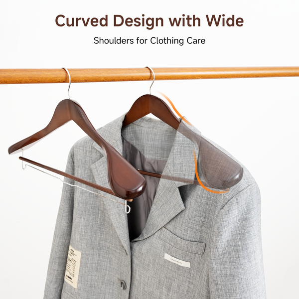 Extra Wide Shoulder Wood Hangers with Locking Bar