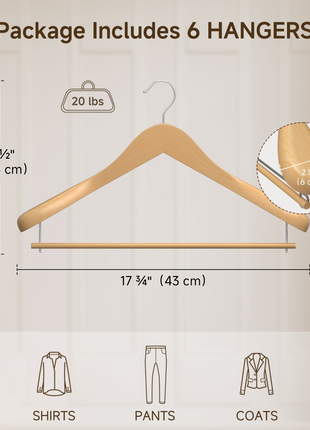 Extra Wide Shoulder Wood Hangers with Locking Bar