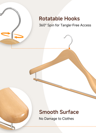 Extra Wide Shoulder Wood Hangers with Locking Bar