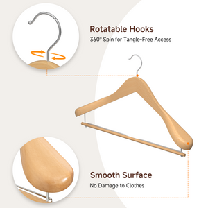 Extra Wide Shoulder Wood Hangers with Locking Bar