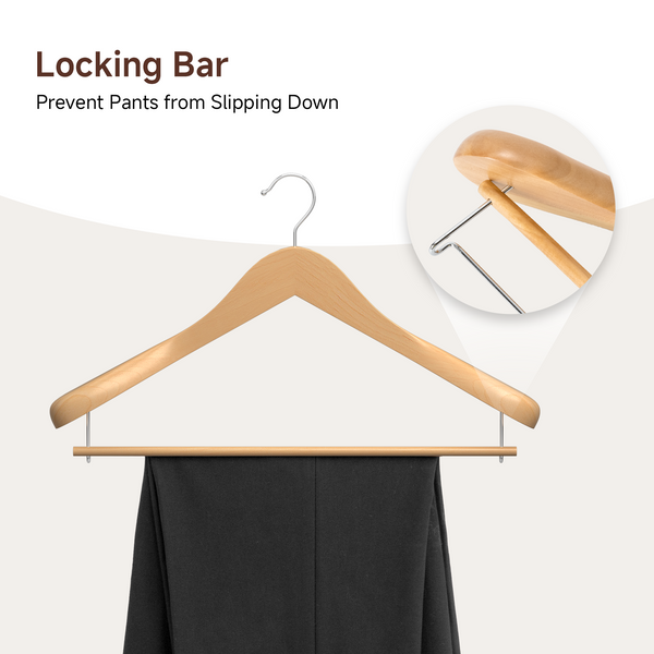 Extra Wide Shoulder Wood Hangers with Locking Bar