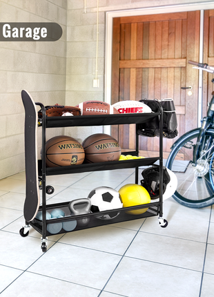 Garage Sports Equipment Organizer with Hooks