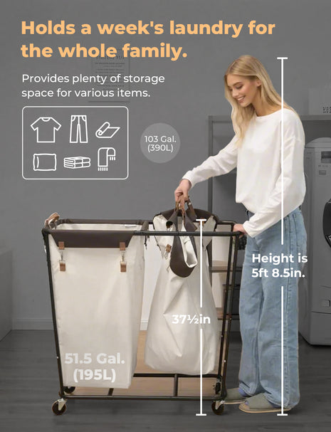390L Extra Large Lanudry Hamper with Wheels, 1 Pack