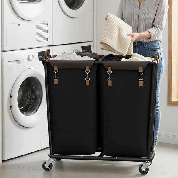 Rolling Laundry Sorter with Wheels, 2 Sections