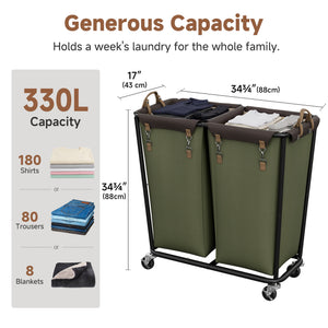 Rolling Laundry Sorter with Wheels, 2 Sections