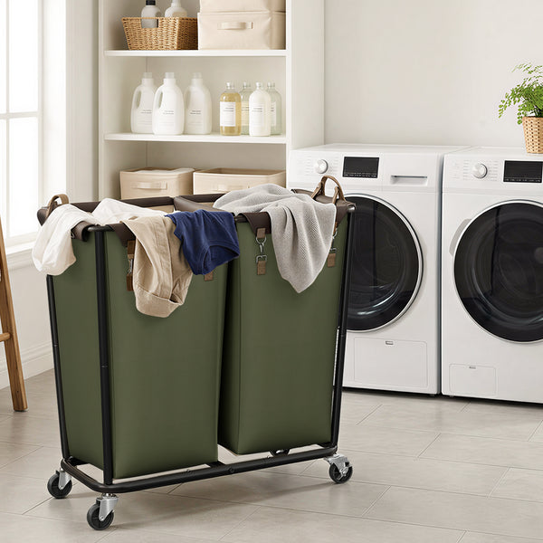Rolling Laundry Sorter with Wheels, 2 Sections