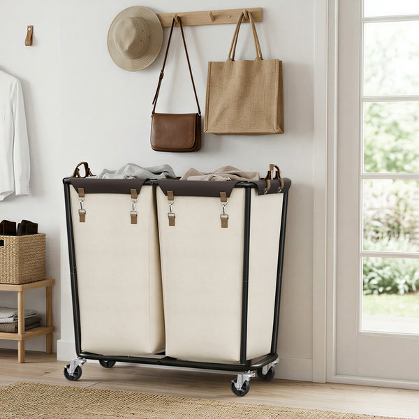 Rolling Laundry Sorter with Wheels, 2 Sections