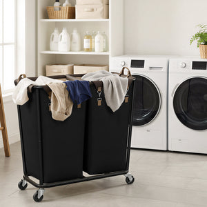 Rolling Laundry Sorter with Wheels, 2 Sections