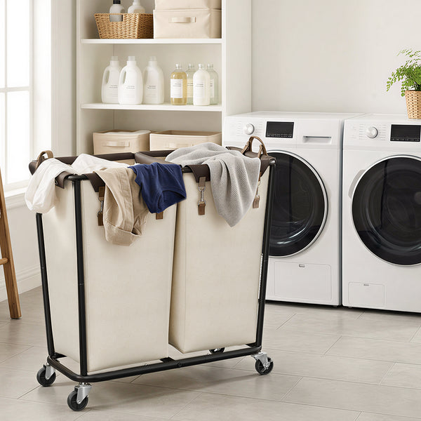 Rolling Laundry Sorter with Wheels, 2 Sections