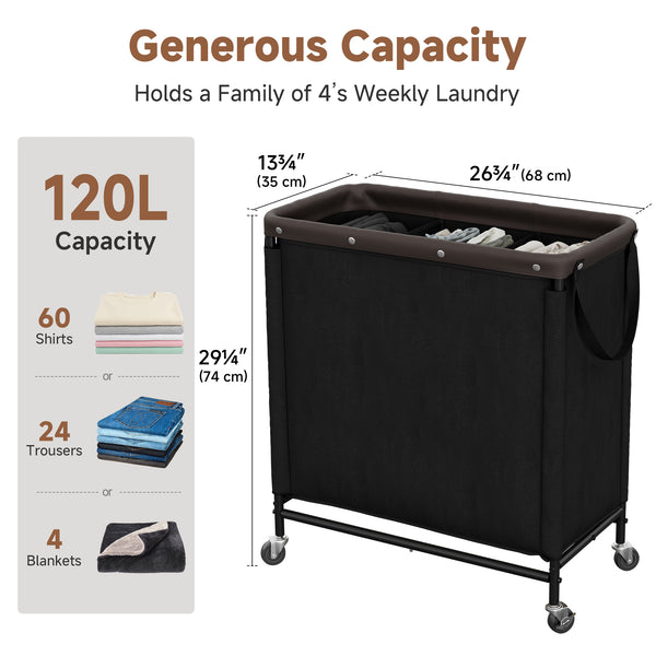 Rolling Laundry Sorter Cart with Removable and Washable Liner Bag