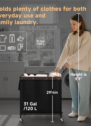 Laundry Hamper with Wheels, Metal Frame Laundry Hamper