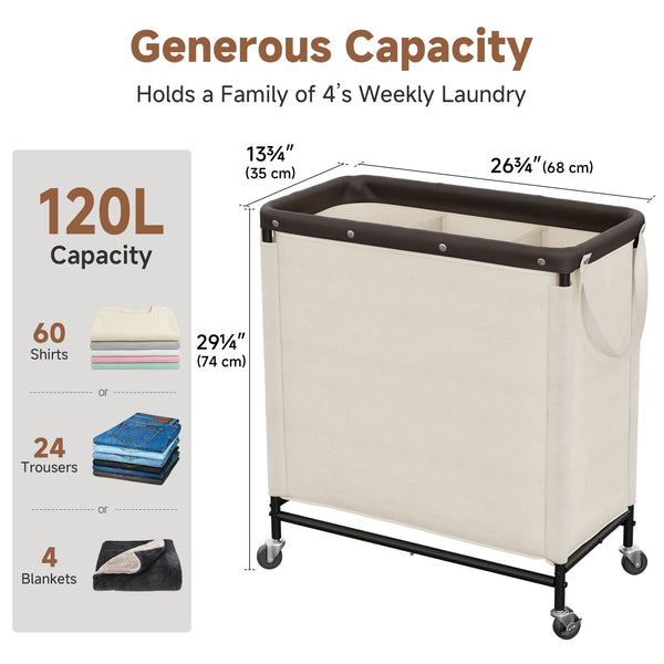 Rolling Laundry Sorter Cart with Removable and Washable Liner Bag