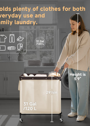 Laundry Hamper with Wheels, Metal Frame Laundry Hamper