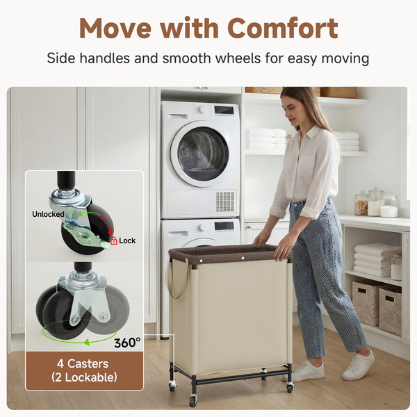 Rolling Laundry Sorter Cart with Removable and Washable Liner Bag
