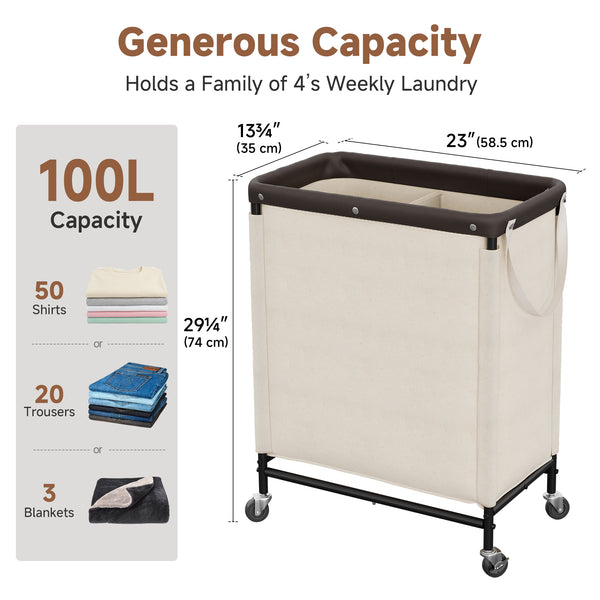 Rolling Laundry Sorter Cart with Removable and Washable Liner Bag