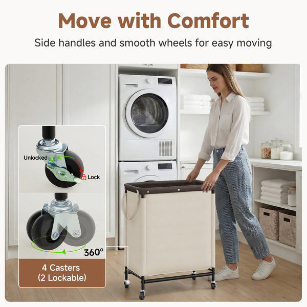 Rolling Laundry Sorter Cart with Removable and Washable Liner Bag
