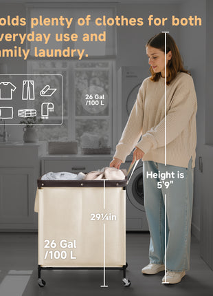 Laundry Hamper with Wheels, Metal Frame Laundry Hamper