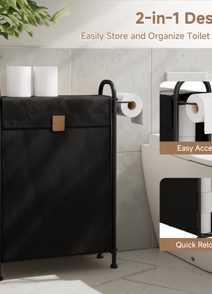 StorageWorks Slim Laundry Hamper With Flip Lid, Narrow Laundry Basket with Hooks, Black