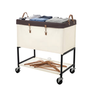 Two-Tier Rolling Laundry Cart with Shelf
