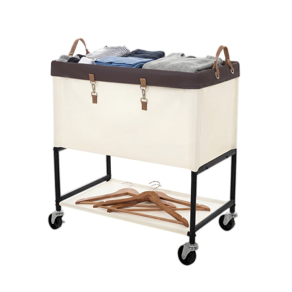 Two-Tier Rolling Laundry Cart with Shelf