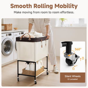 Two-Tier Rolling Laundry Cart with Shelf