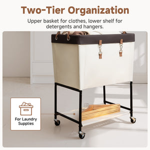 Two-Tier Rolling Laundry Cart with Shelf