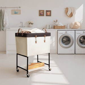 Two-Tier Rolling Laundry Cart with Shelf