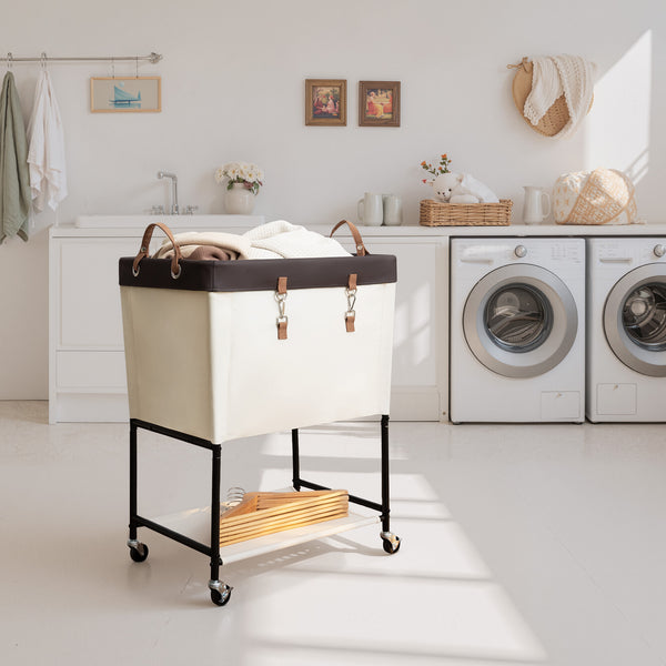 Two-Tier Rolling Laundry Cart with Shelf