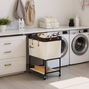 Two-Tier Rolling Laundry Cart with Shelf
