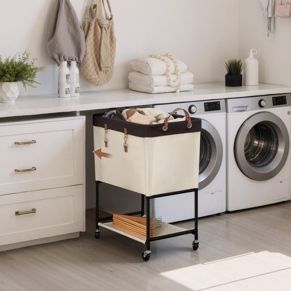 Two-Tier Rolling Laundry Cart with Shelf