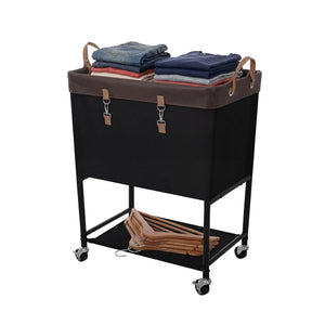 Two-Tier Rolling Laundry Cart with Shelf