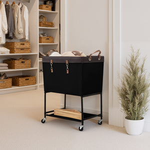 Two-Tier Rolling Laundry Cart with Shelf