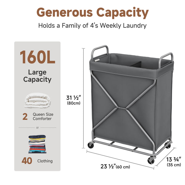 X-Frame Rolling Laundry Hamper, 120L and 160L