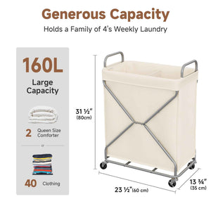 X-Frame Rolling Laundry Hamper, 120L and 160L