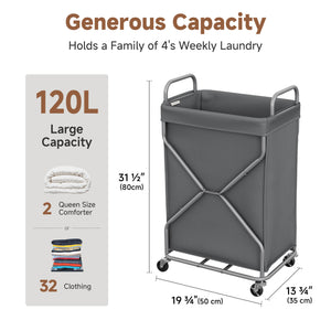 X-Frame Rolling Laundry Hamper, 120L and 160L