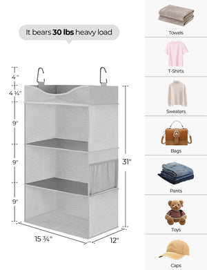 Hanging Closet Organizer, 3-Shelf Shelves with Top Shelf
