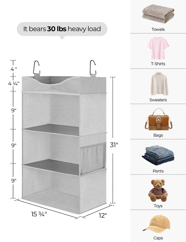 Hanging Closet Organizer, 3-Shelf Shelves with Top Shelf