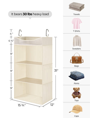 Hanging Closet Organizer, 3-Shelf Shelves with Top Shelf