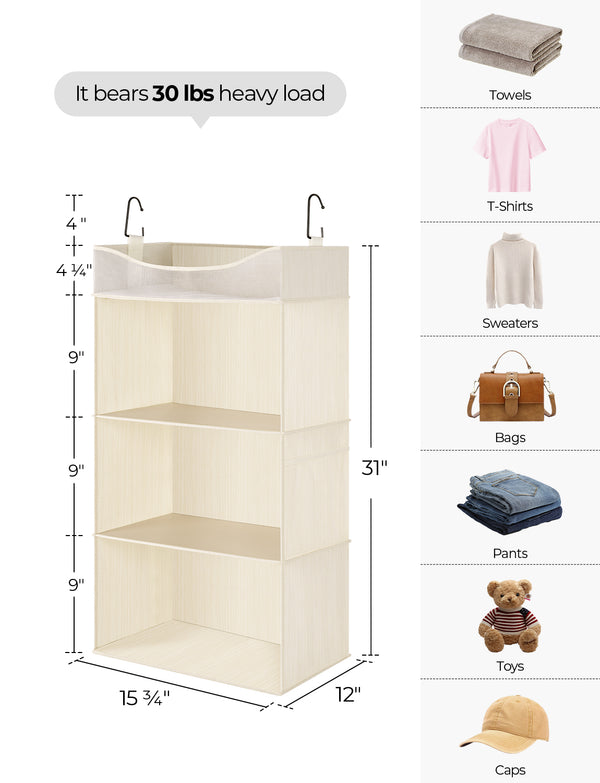 Hanging Closet Organizer, 3-Shelf Shelves with Top Shelf