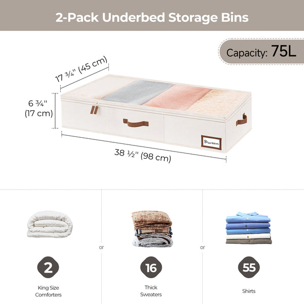 Fabric Under Bed Storage Bins with Lid, 2 Pack