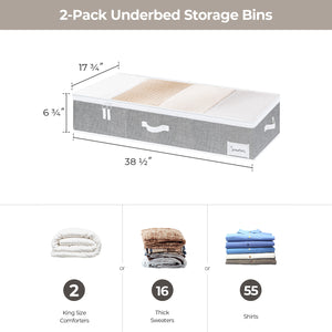 Fabric Under Bed Storage Bins with Lid, 2 Pack